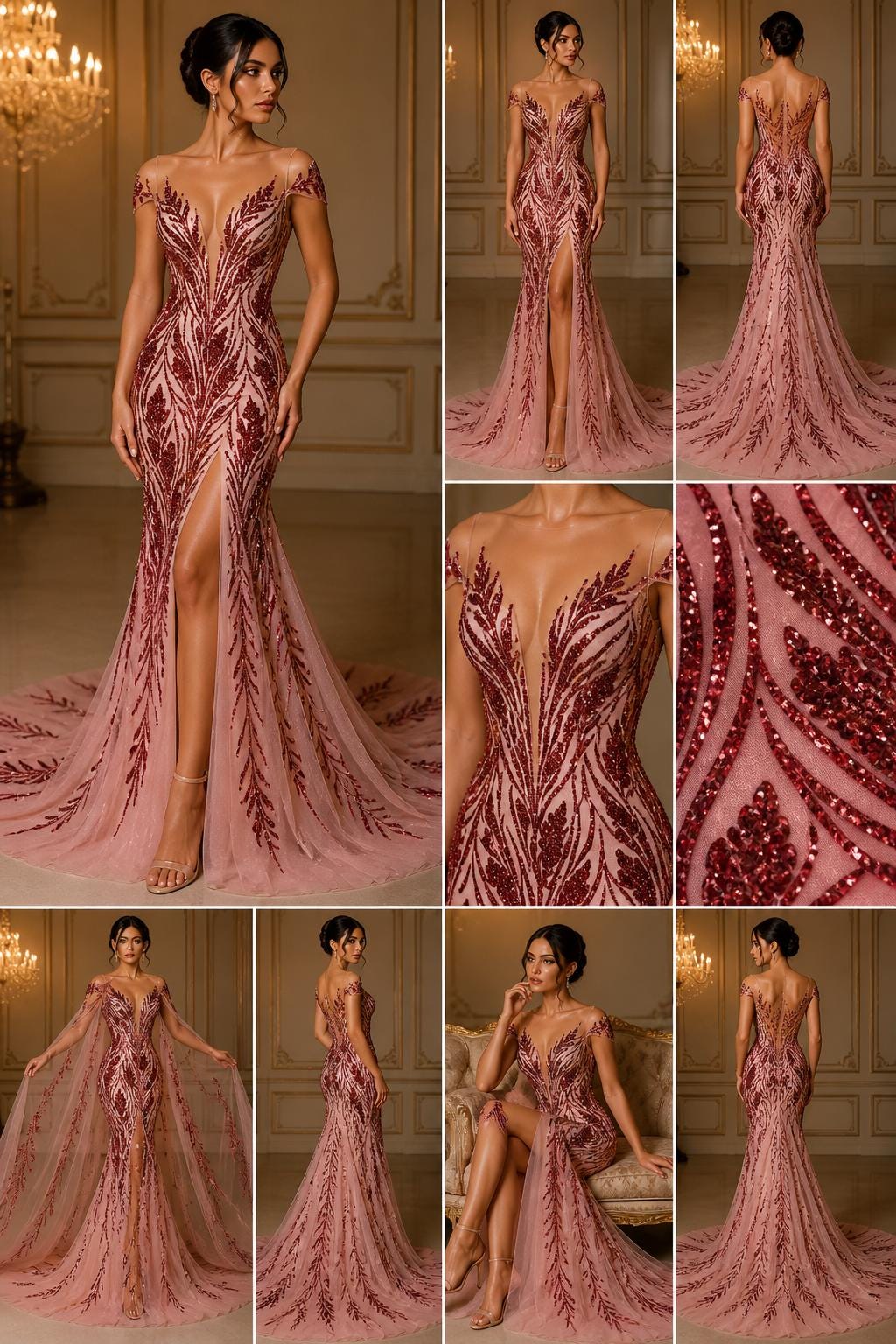 Burgundy Sapphire Sequin Embroidered Mesh Fabric – Luxury Blue Lace by the Yard – Couture Evening Dress, Prom & Bridal Fabric