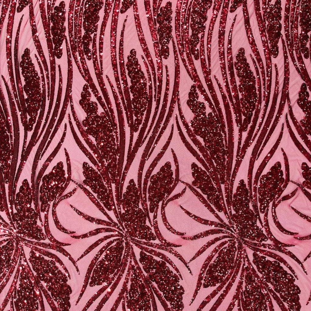 Burgundy Sapphire Sequin Embroidered Mesh Fabric – Luxury Blue Lace by the Yard – Couture Evening Dress, Prom & Bridal Fabric