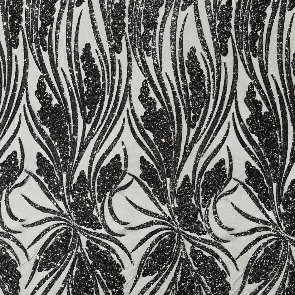 Black Sapphire Sequin Embroidered Mesh Fabric – Luxury Blue Lace by the Yard – Couture Evening Dress, Prom & Bridal Fabric