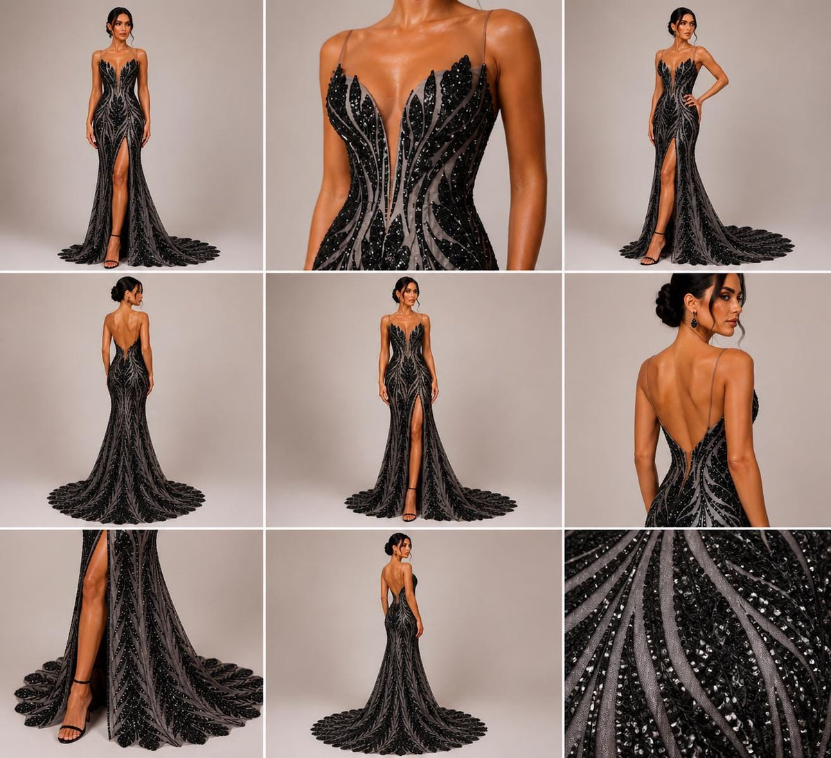 Black Sapphire Sequin Embroidered Mesh Fabric – Luxury Blue Lace by the Yard – Couture Evening Dress, Prom & Bridal Fabric