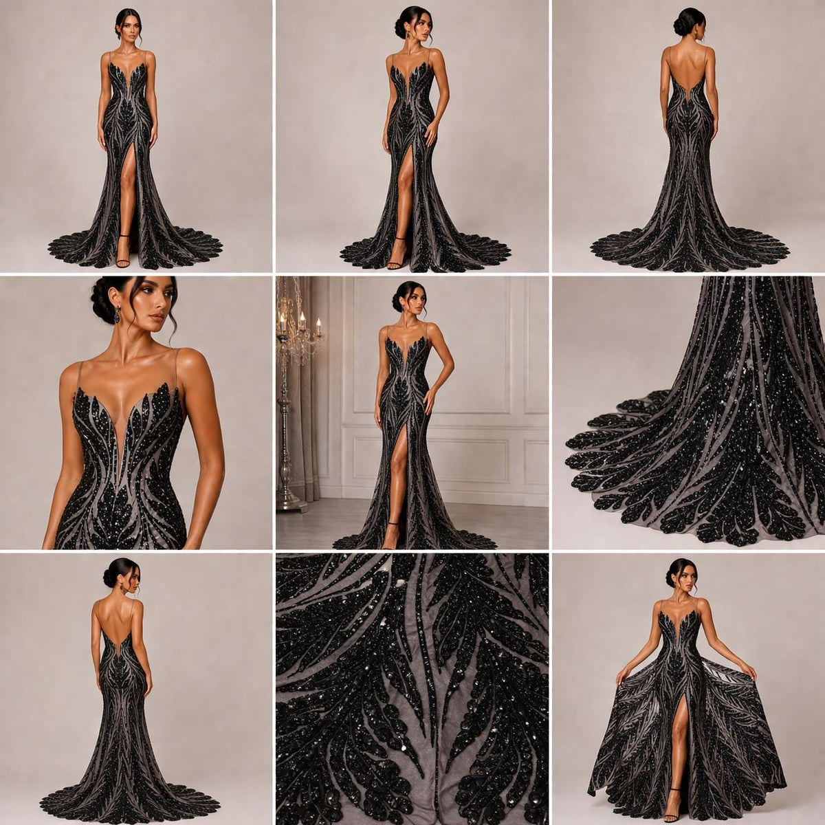 Black Sapphire Sequin Embroidered Mesh Fabric – Luxury Blue Lace by the Yard – Couture Evening Dress, Prom & Bridal Fabric