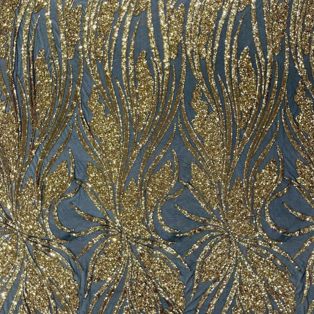 Gold/Black Sapphire Sequin Embroidered Mesh Fabric – Luxury Blue Lace by the Yard – Couture Evening Dress, Prom & Bridal Fabric