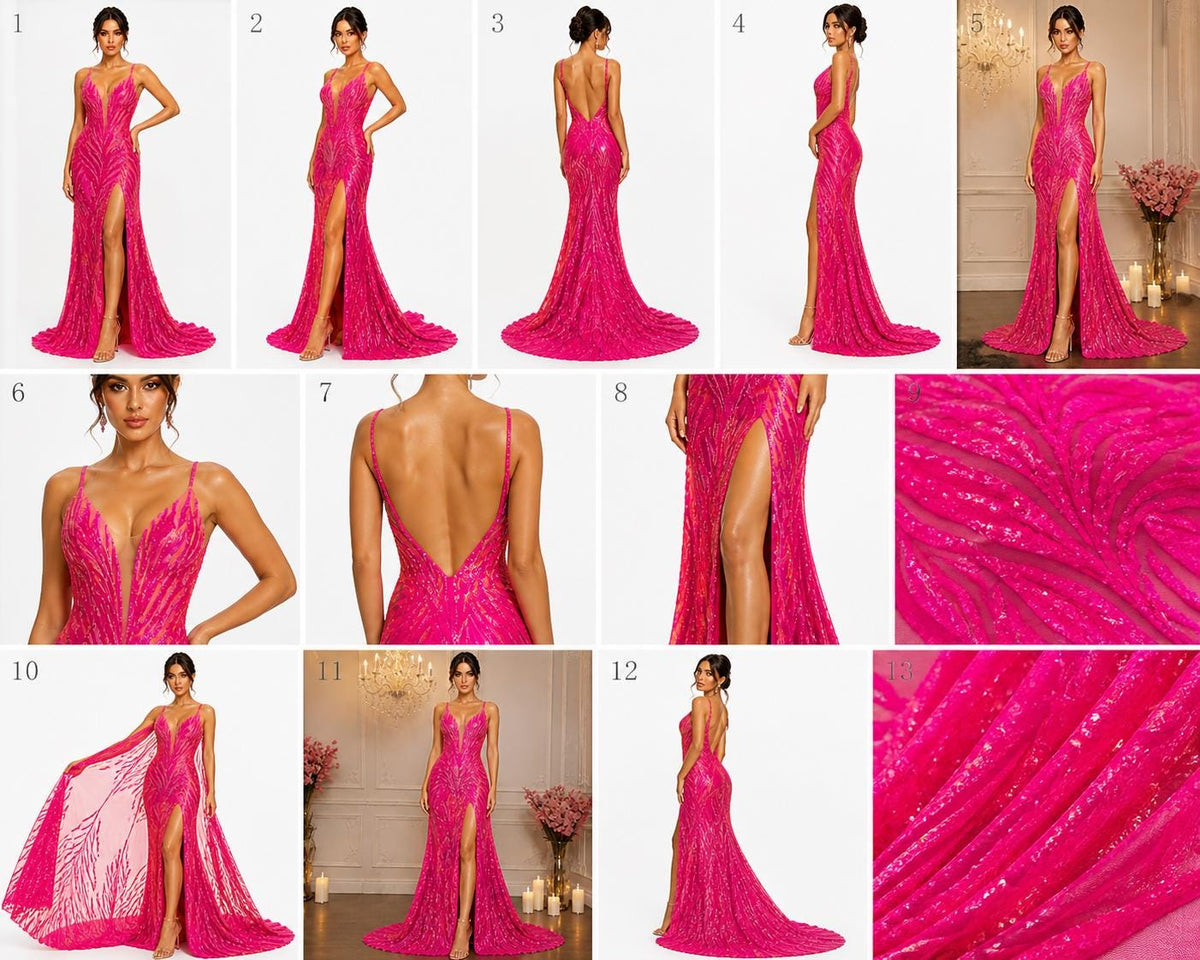 Hot Pink Iridescent Sapphire Sequin Embroidered Mesh Fabric – Luxury Blue Lace by the Yard – Couture Evening Dress, Prom & Bridal Fabric