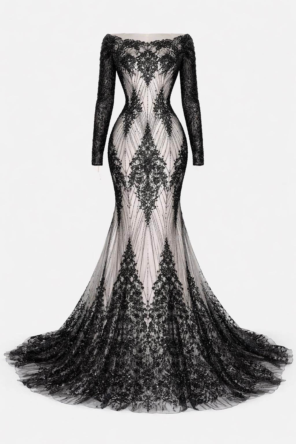 Luxury Lace - Black - 3D Beaded Design with Embroidered Sequins and Beads On a Mesh Lace Fabric for Prom Dress By The Yard