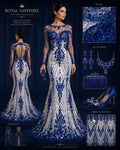 Luxury Lace - Royal Blue - 3D Beaded Design with Embroidered Sequins and Beads On a Mesh Lace Fabric for Prom Dress By The Yard