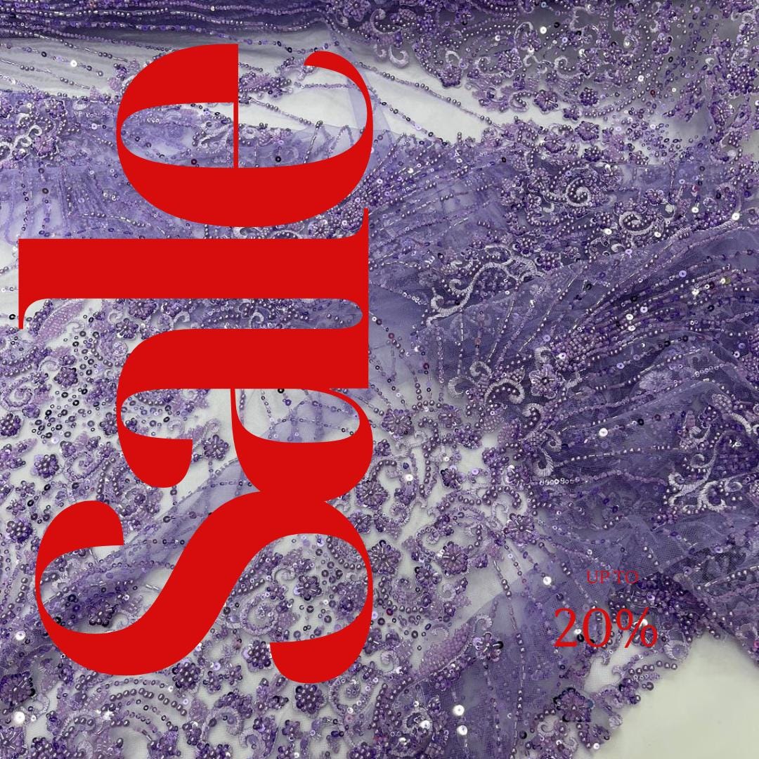 Luxury Lace - Lilac - 3D Beaded Design with Embroidered Sequins and Beads On a Mesh Lace Fabric for Prom Dress By The Yard