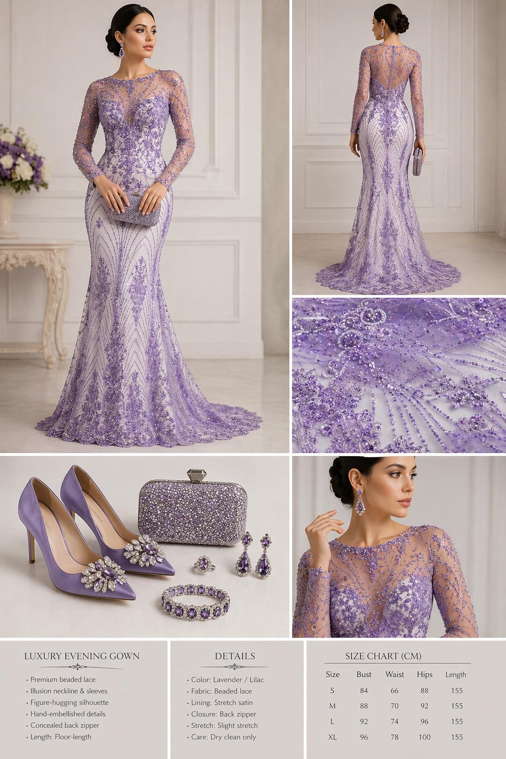 Luxury Lace - Lilac - 3D Beaded Design with Embroidered Sequins and Beads On a Mesh Lace Fabric for Prom Dress By The Yard