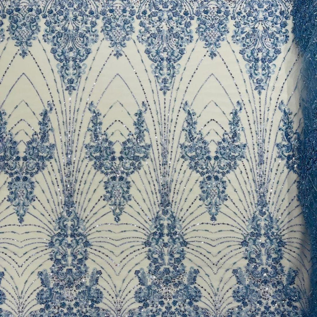 Luxury Lace - Celeste - 3D Beaded Design with Embroidered Sequins and Beads On a Mesh Lace Fabric for Prom Dress By The Yard