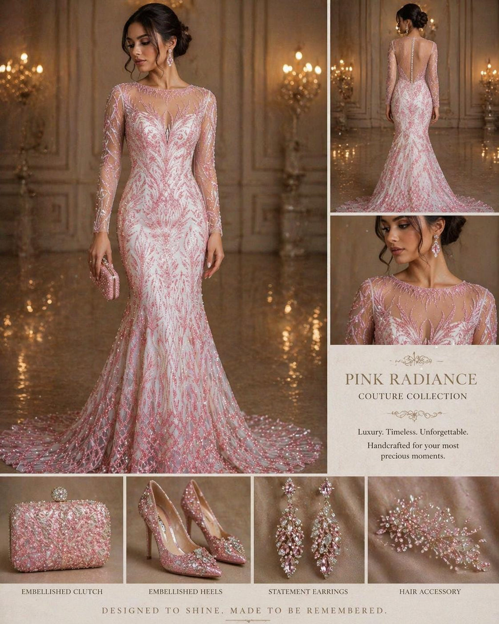 Luxury Lace - Pink - 3D Beaded Design with Embroidered Sequins and Beads On a Mesh Lace Fabric for Prom Dress By The Yard