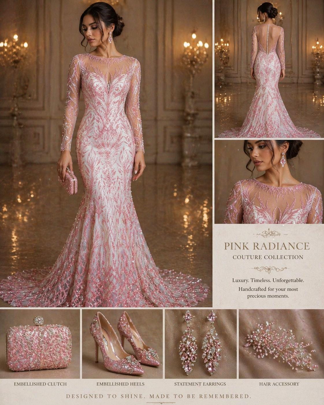 Luxury Lace - Pink - 3D Beaded Design with Embroidered Sequins and Beads On a Mesh Lace Fabric for Prom Dress By The Yard