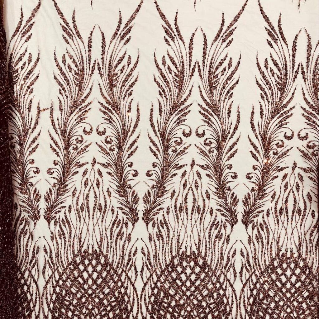 Luxury Lace - Brown - 3D Beaded Design with Embroidered Sequins and Beads On a Mesh Lace Fabric for Prom Dress By The Yard