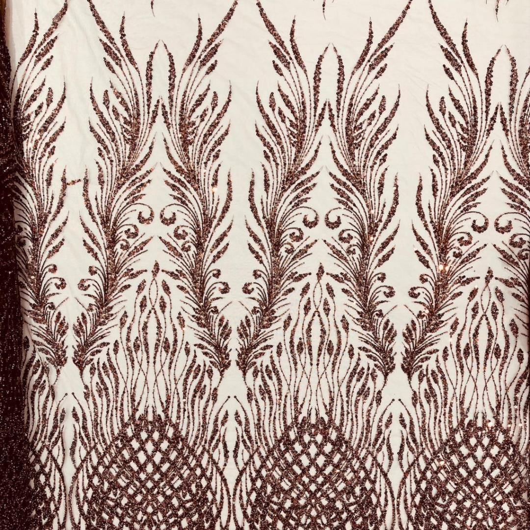 Luxury Lace - Brown - 3D Beaded Design with Embroidered Sequins and Beads On a Mesh Lace Fabric for Prom Dress By The Yard