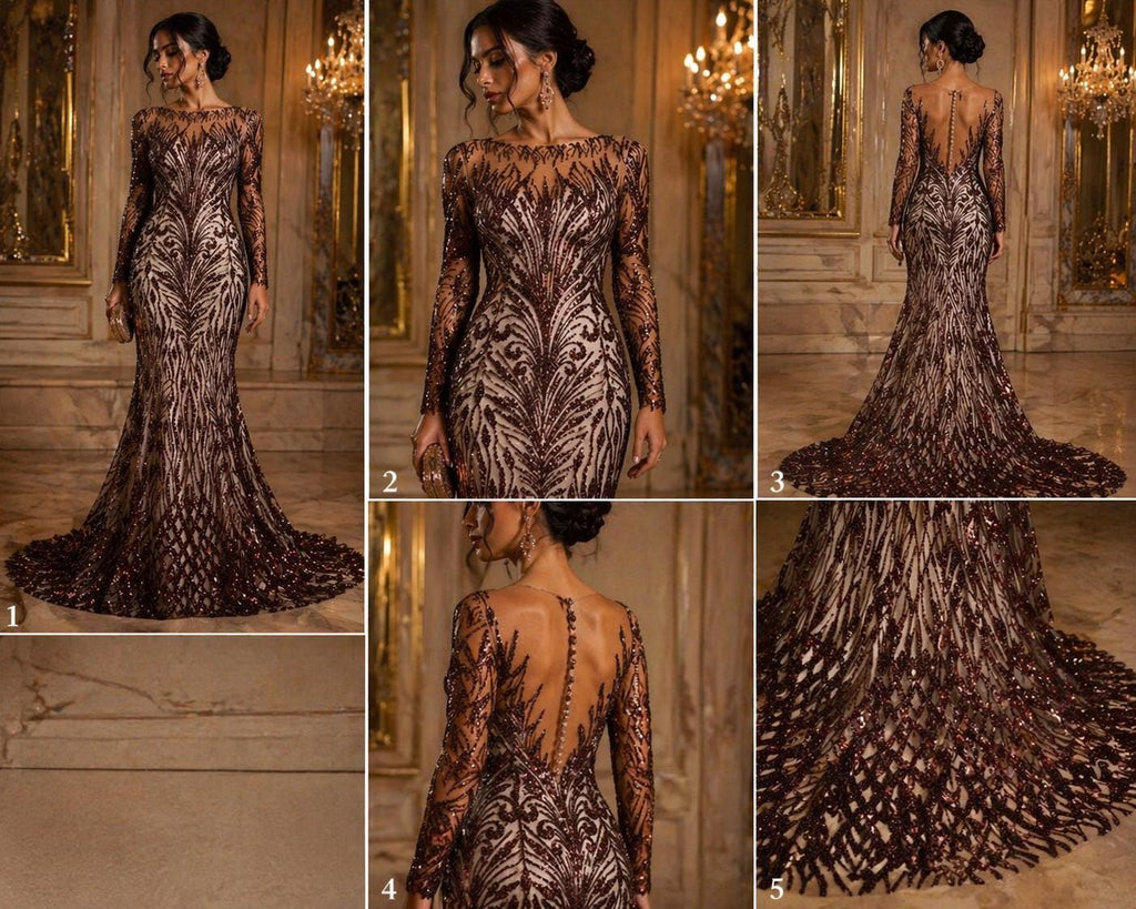 Luxury Lace - Brown - 3D Beaded Design with Embroidered Sequins and Beads On a Mesh Lace Fabric for Prom Dress By The Yard