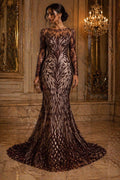 Luxury Lace - Brown - 3D Beaded Design with Embroidered Sequins and Beads On a Mesh Lace Fabric for Prom Dress By The Yard