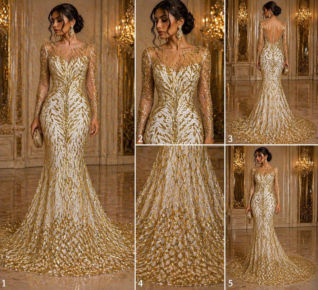 Luxury Lace - Champagne - 3D Beaded Design with Embroidered Sequins and Beads On a Mesh Lace Fabric for Prom Dress By The Yard
