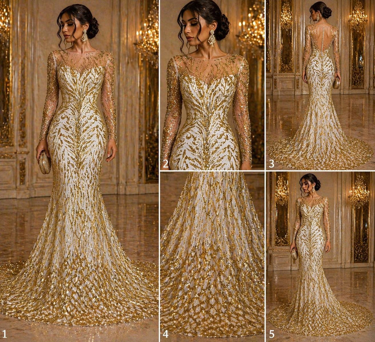 Luxury Lace - Champagne - 3D Beaded Design with Embroidered Sequins and Beads On a Mesh Lace Fabric for Prom Dress By The Yard