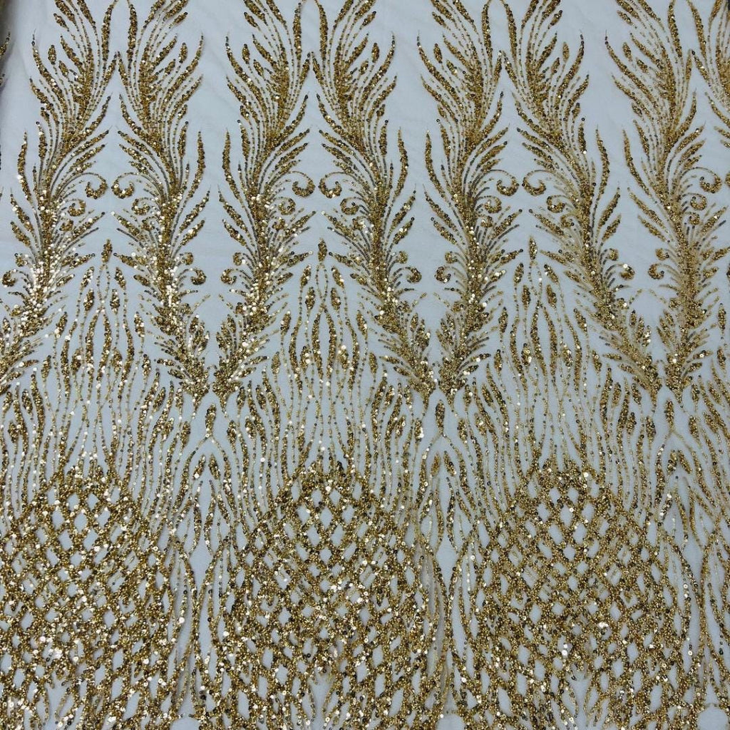 Luxury Lace - Champagne - 3D Beaded Design with Embroidered Sequins and Beads On a Mesh Lace Fabric for Prom Dress By The Yard