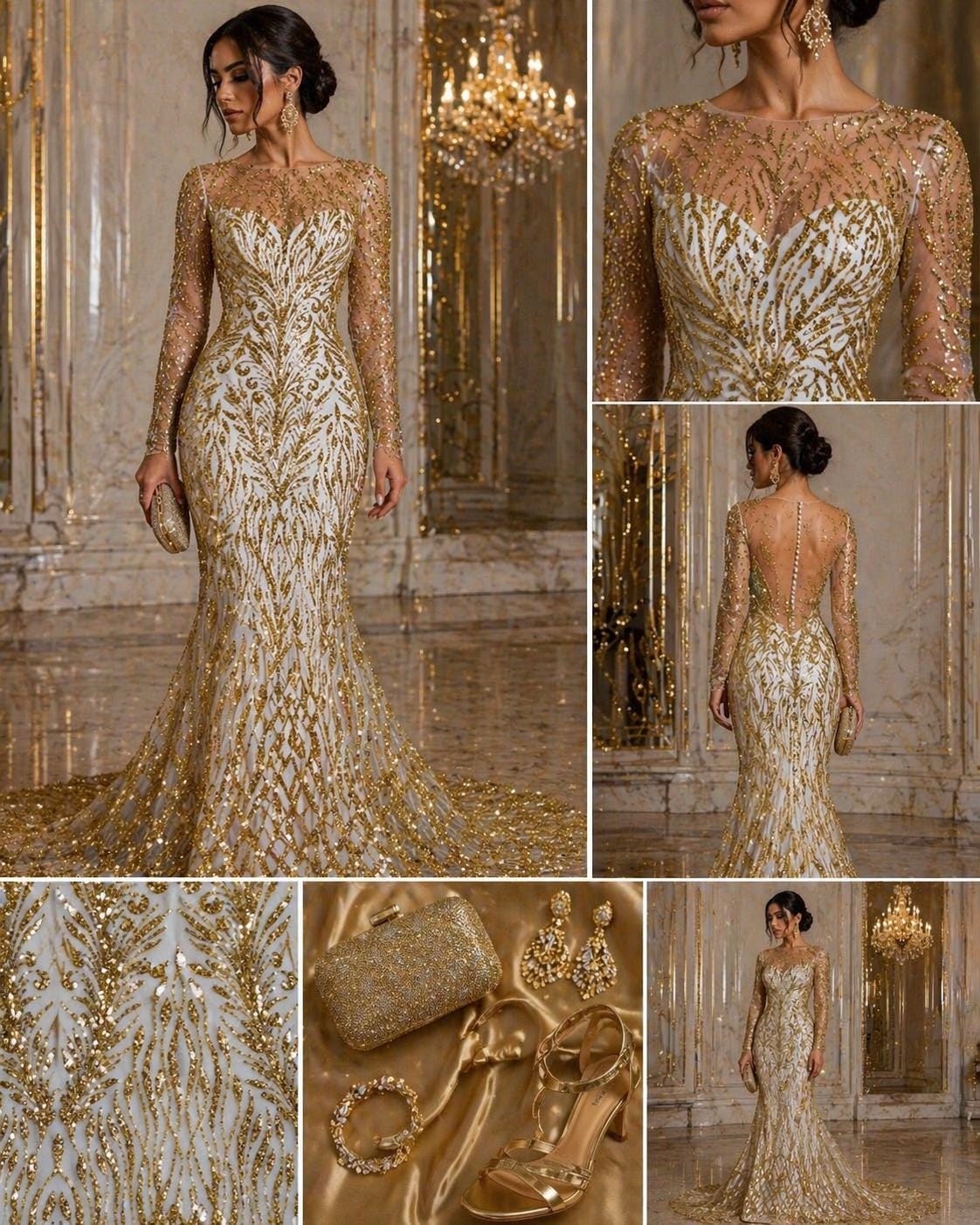 Luxury Lace - Champagne - 3D Beaded Design with Embroidered Sequins and Beads On a Mesh Lace Fabric for Prom Dress By The Yard