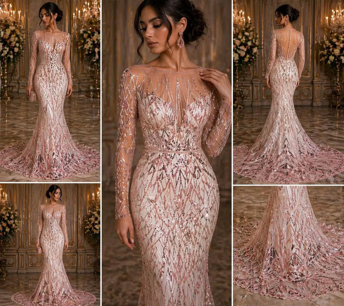 Luxury Geometric Lace - Blush - 3D Beaded Design with Embroidered Sequins and Beads On a Mesh Lace Fabric for Prom Dress By The Yard