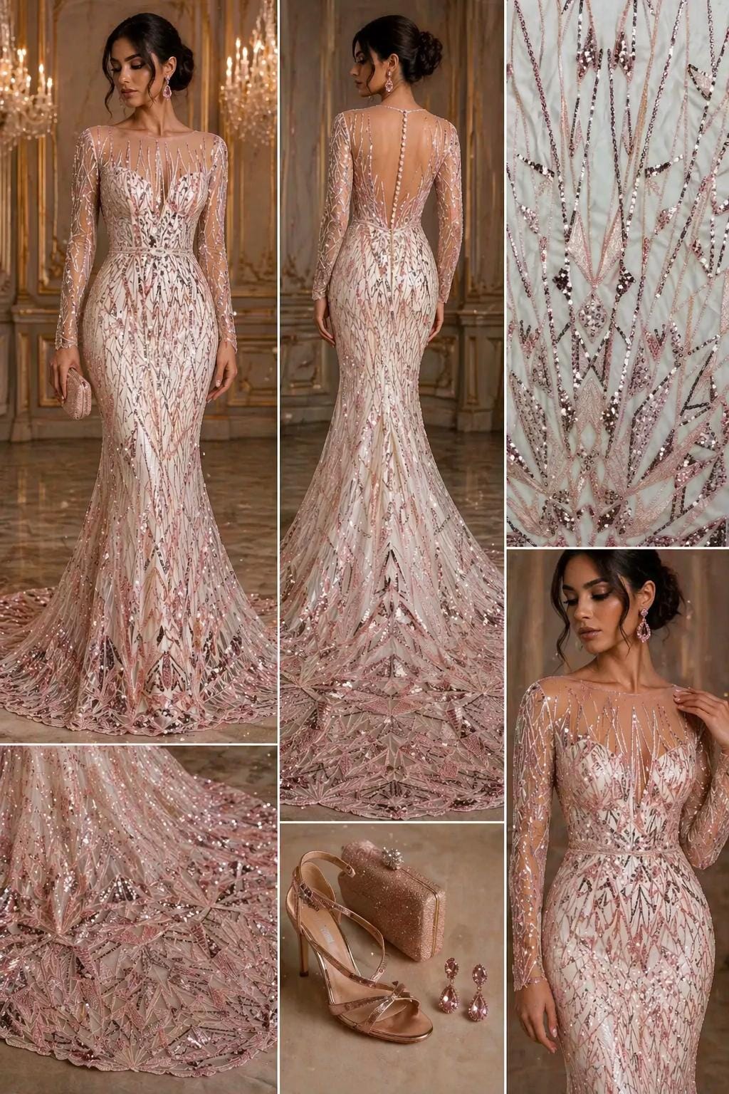Luxury Geometric Lace - Blush - 3D Beaded Design with Embroidered Sequins and Beads On a Mesh Lace Fabric for Prom Dress By The Yard