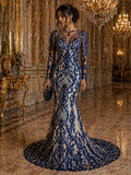 Luxury Heart Lace - Royal Blue - 3D Beaded Design with Embroidered Sequins and Beads On a Mesh Lace Fabric for Prom Dress By The Yard