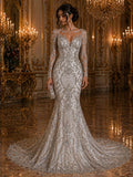 Luxury Heart Lace - Silver - 3D Beaded Design with Embroidered Sequins and Beads On a Mesh Lace Fabric for Prom Dress By The Yard