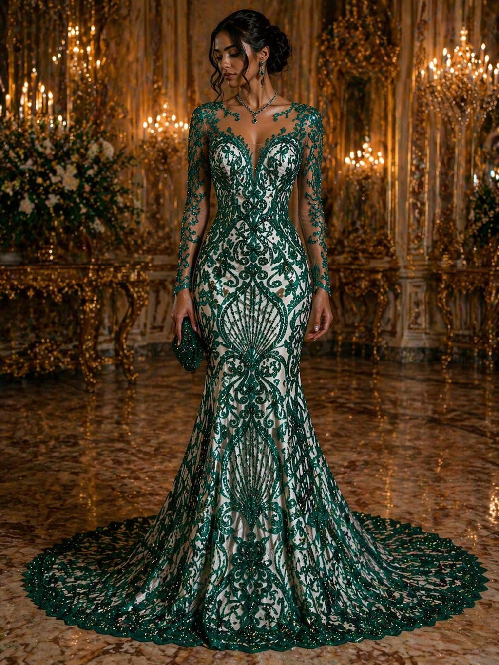 Luxury Heart Lace - Hunter - 3D Beaded Design with Embroidered Sequins and Beads On a Mesh Lace Fabric for Prom Dress By The Yard