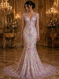 Luxury Heart Lace - Lilac - 3D Beaded Design with Embroidered Sequins and Beads On a Mesh Lace Fabric for Prom Dress By The Yard