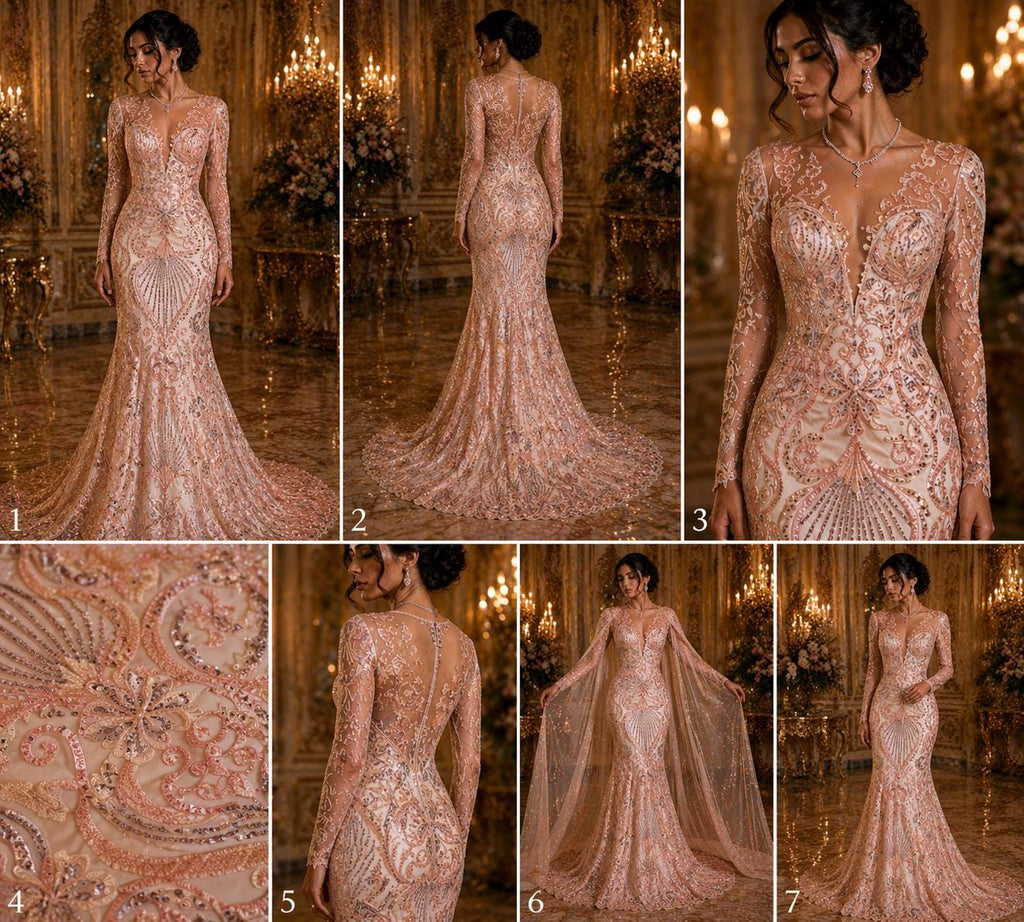 Luxury Heart Lace - Blush - 3D Beaded Design with Embroidered Sequins and Beads On a Mesh Lace Fabric for Prom Dress By The Yard