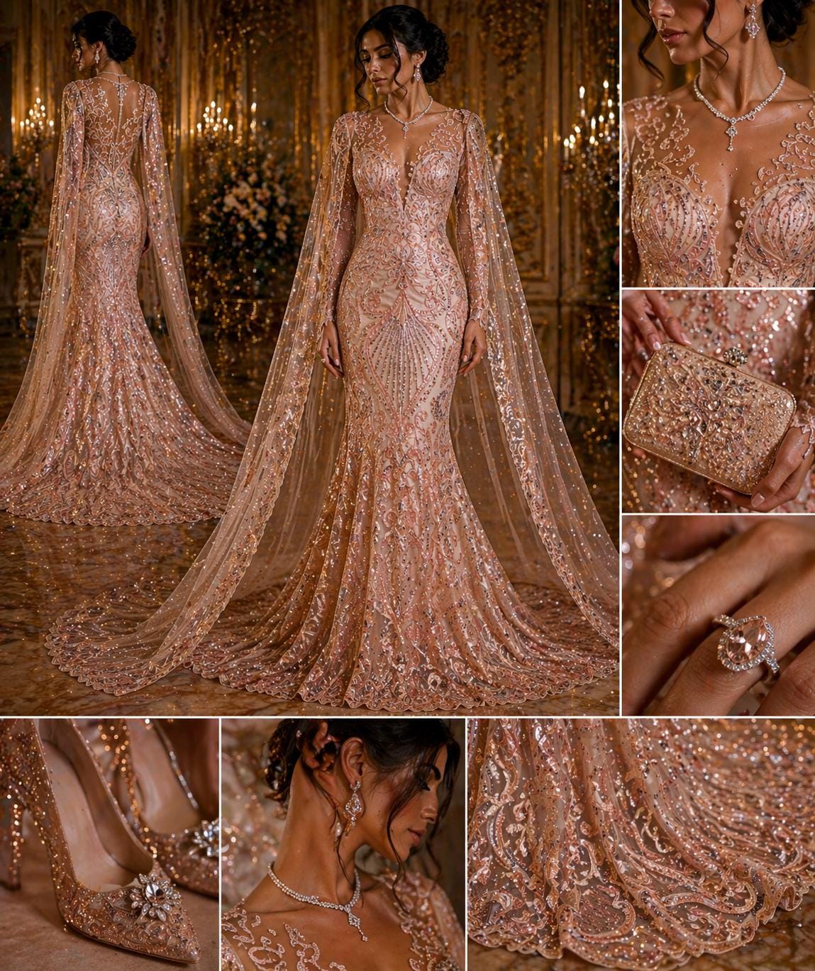 Luxury Heart Lace - Blush - 3D Beaded Design with Embroidered Sequins and Beads On a Mesh Lace Fabric for Prom Dress By The Yard
