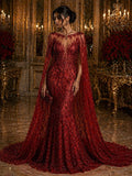 Luxury Lace - Red - 3D Beaded Design with Embroidered Sequins and Beads On a Mesh Lace Fabric for Prom Dress By The Yard