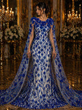 Luxury Butterfly Beaded Lace - Royal - 3D Beaded Design with Embroidered Sequins and Beads On a Mesh Lace Fabric for Prom Dress By The Yard