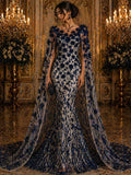 Luxury Butterfly Beaded Lace - Navy - 3D Beaded Design with Embroidered Sequins and Beads On a Mesh Lace Fabric for Prom Dress By The Yard