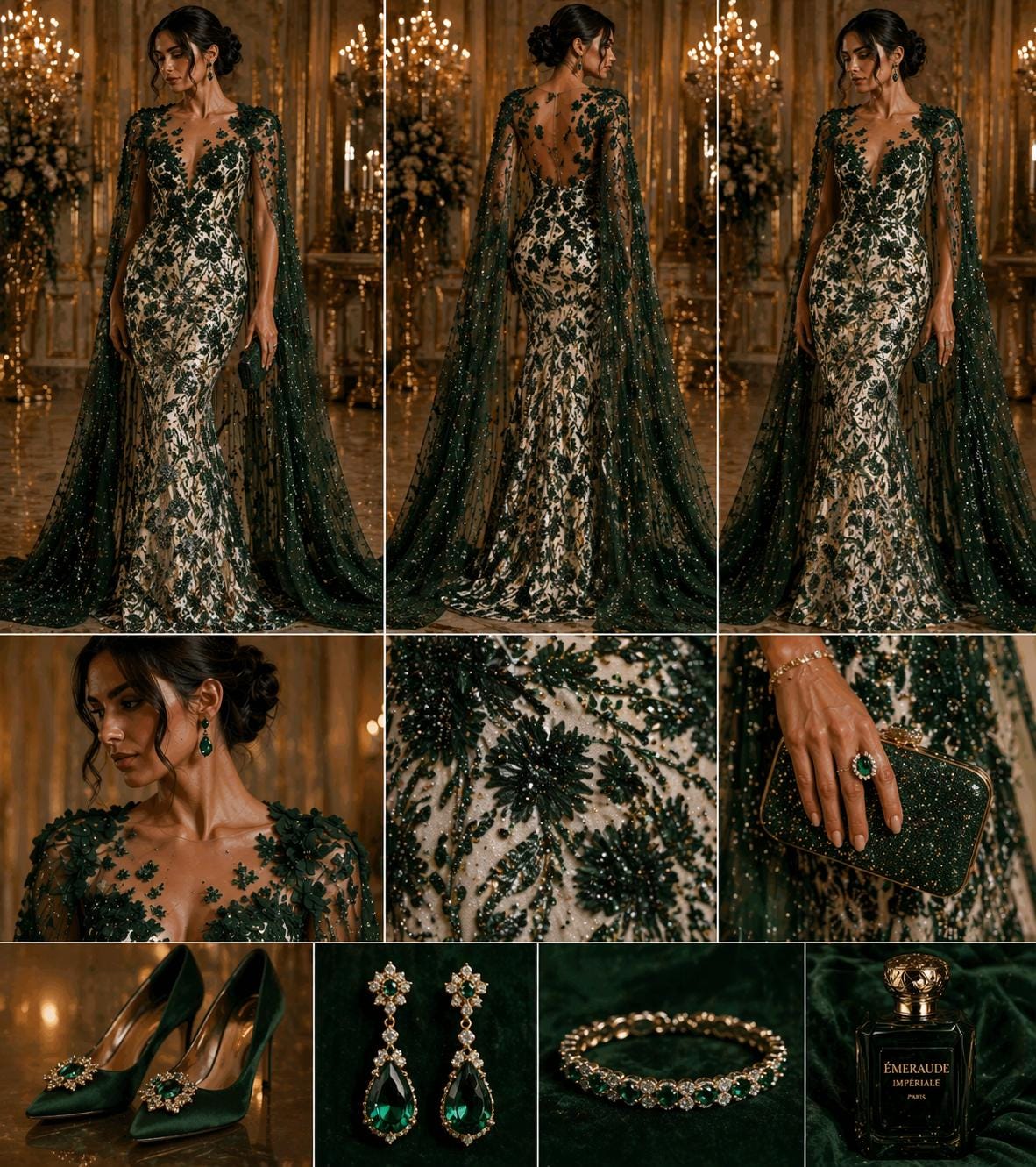 Luxury Butterfly Beaded Lace - Hunter - 3D Beaded Design with Embroidered Sequins and Beads On Mesh Lace Fabric for Prom Dress By The Yard