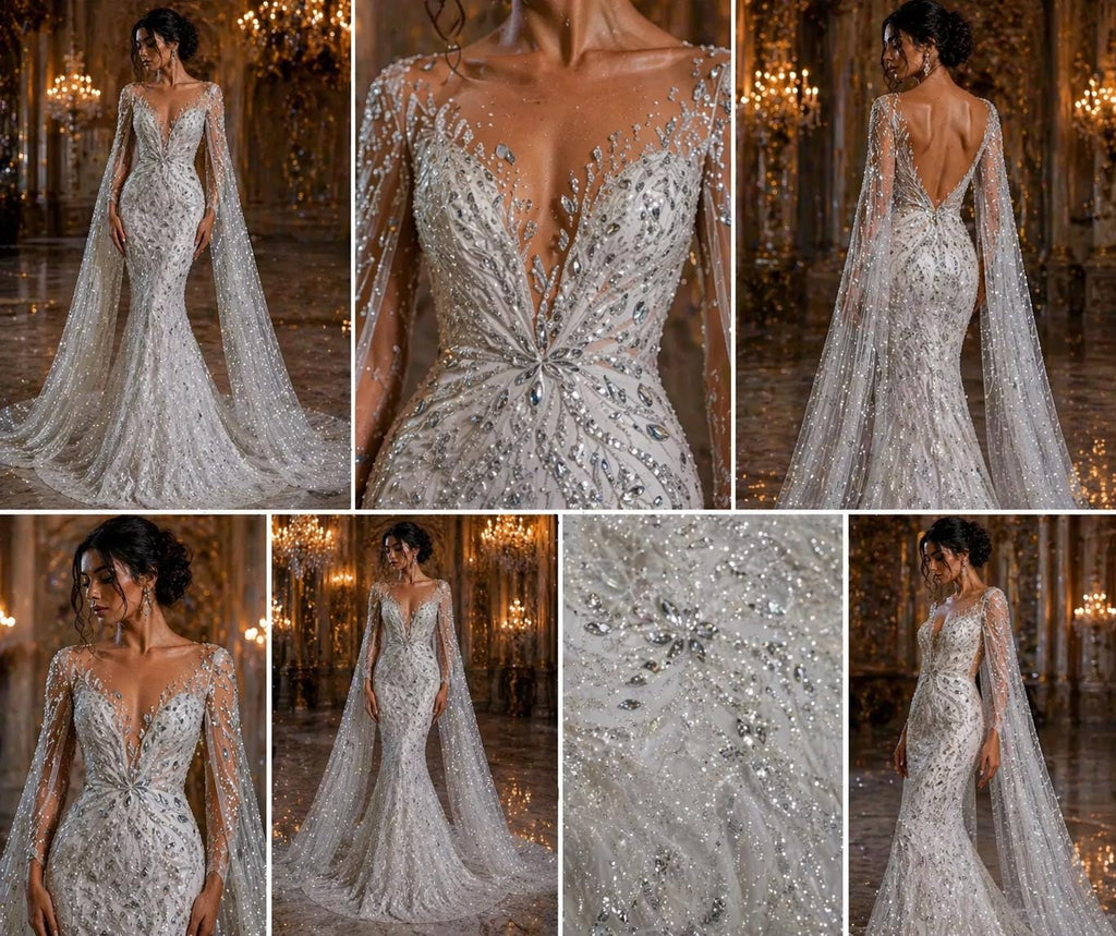 Luxurious Design Lace - White - 3D Beaded Design with Embroidered Sequins and Beads On a Mesh Lace Fabric for Prom Dress By The Yard