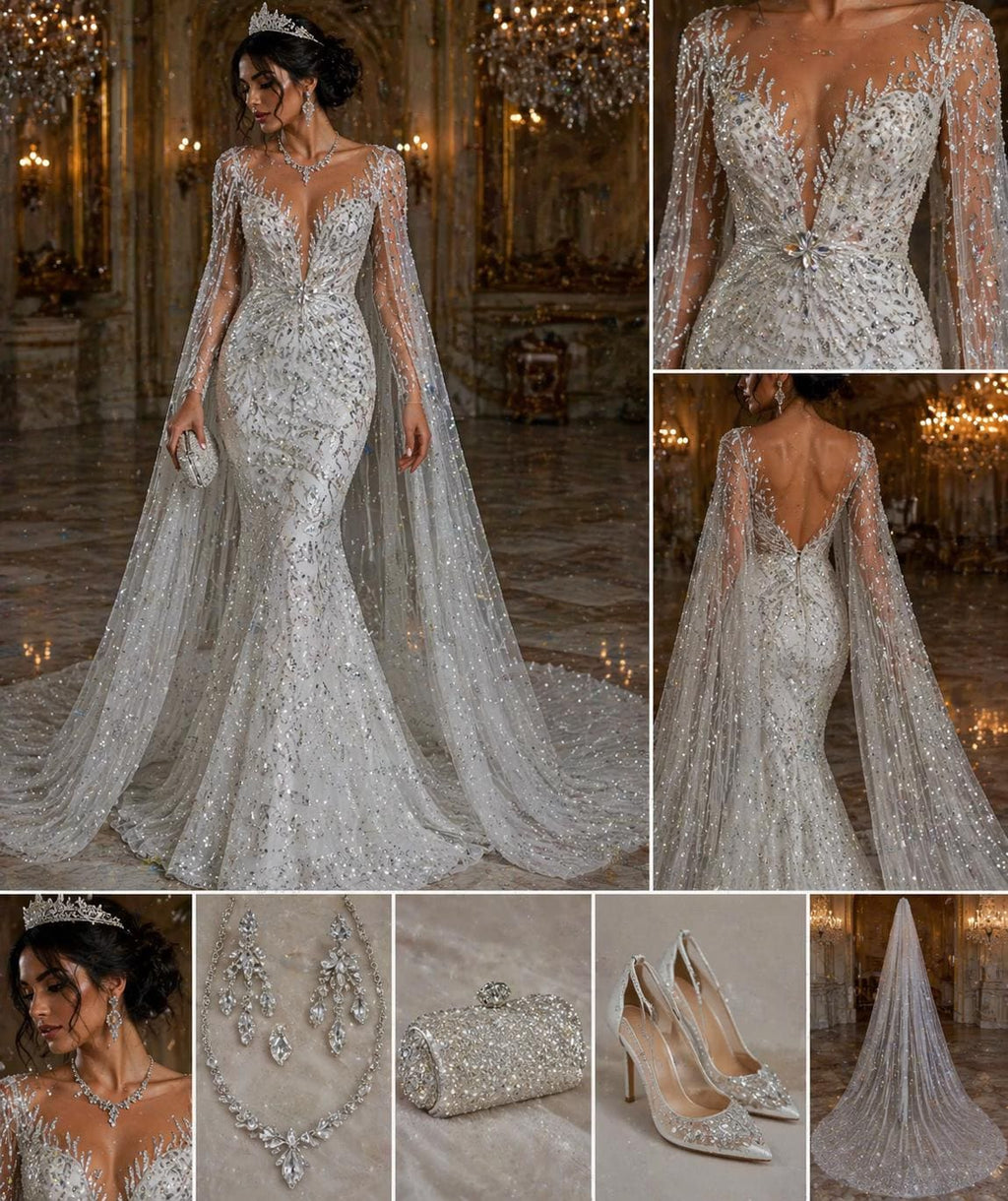 Luxurious Design Lace - White - 3D Beaded Design with Embroidered Sequins and Beads On a Mesh Lace Fabric for Prom Dress By The Yard