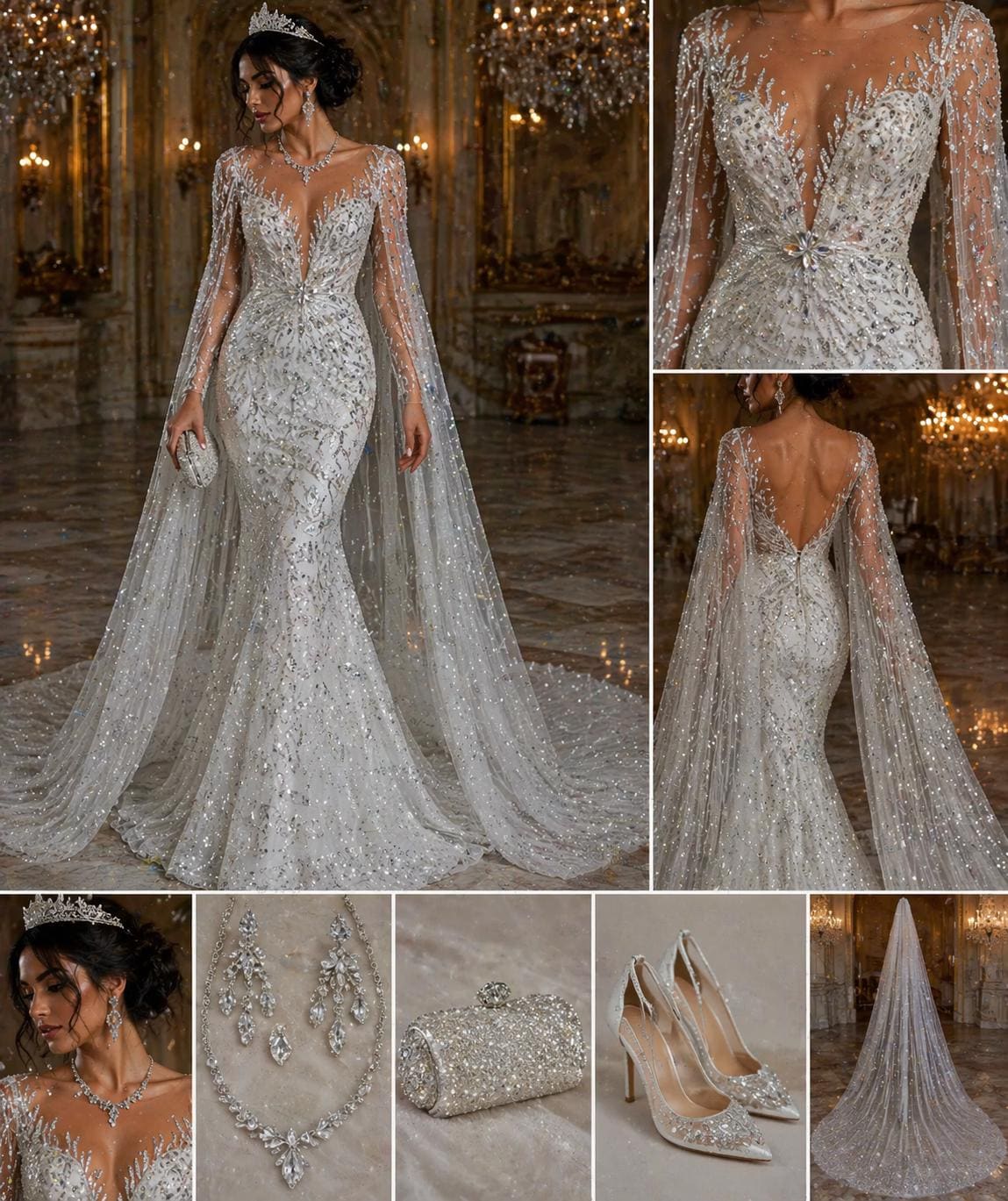 Luxurious Design Lace - White - 3D Beaded Design with Embroidered Sequins and Beads On a Mesh Lace Fabric for Prom Dress By The Yard