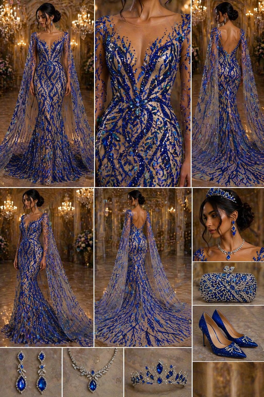Luxurious Design Lace - Royal - 3D Beaded Design with Embroidered Sequins and Beads On a Mesh Lace Fabric for Prom Dress By The Yard