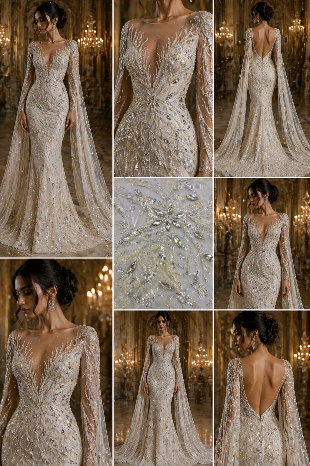 Luxurious Design Lace - Ivory - 3D Beaded Design with Embroidered Sequins and Beads On a Mesh Lace Fabric for Prom Dress By The Yard