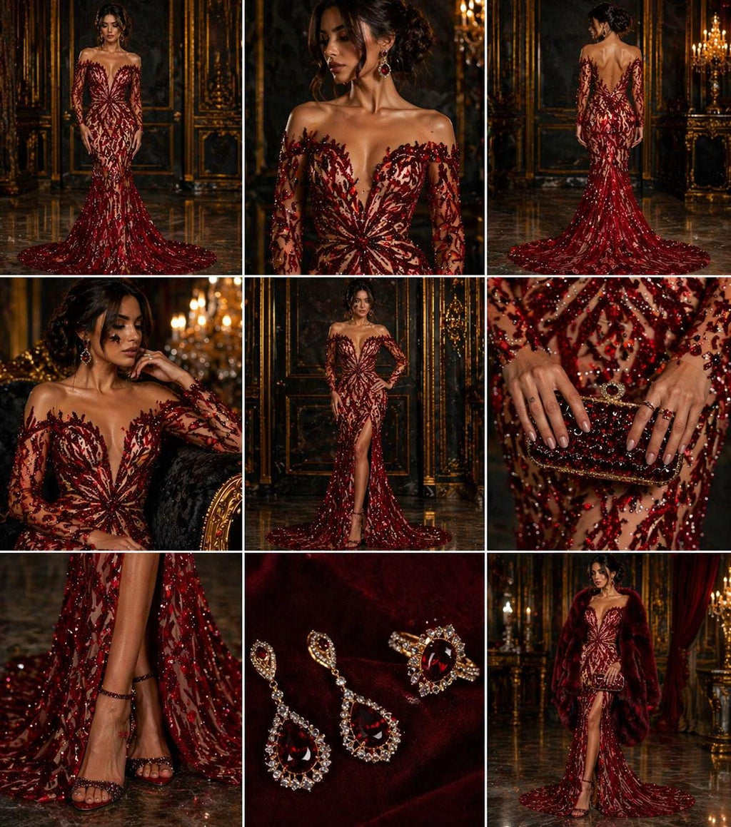 Luxurious Design Lace - Burgundy - 3D Beaded Design with Embroidered Sequins and Beads On a Mesh Lace Fabric By The Yard
