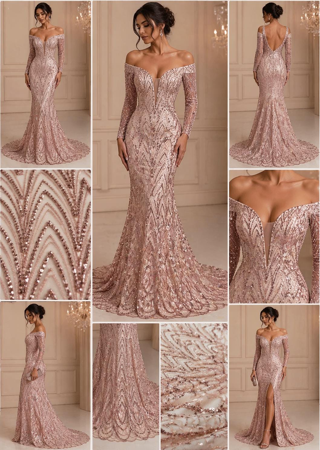 Luxurious Arch Design Lace - Blush - Beaded Design with Embroidered Sequins and Beads On a Mesh Lace Fabric for Prom Dress By The Yard