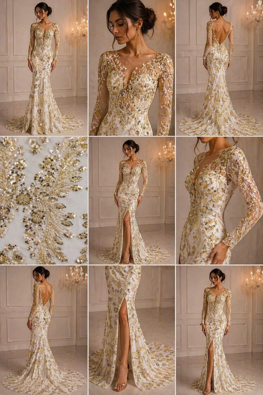 Luxembourg Designs Lace - Lt Gold - Beaded Design with Embroidered Sequins and Beads On a Mesh Lace Fabric for Prom Dress By The Yard