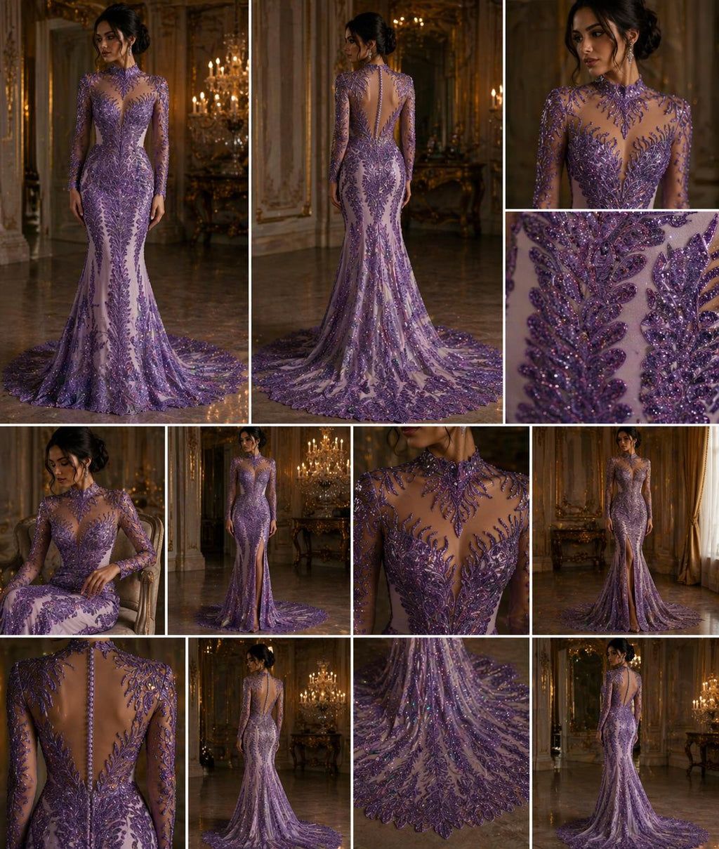 Luxurious Feather Designs Lace - Lavender - Beaded & Embroidered Sequins and Beads On Mesh Lace Fabric for Prom Dress. Sold By 3 Feathers