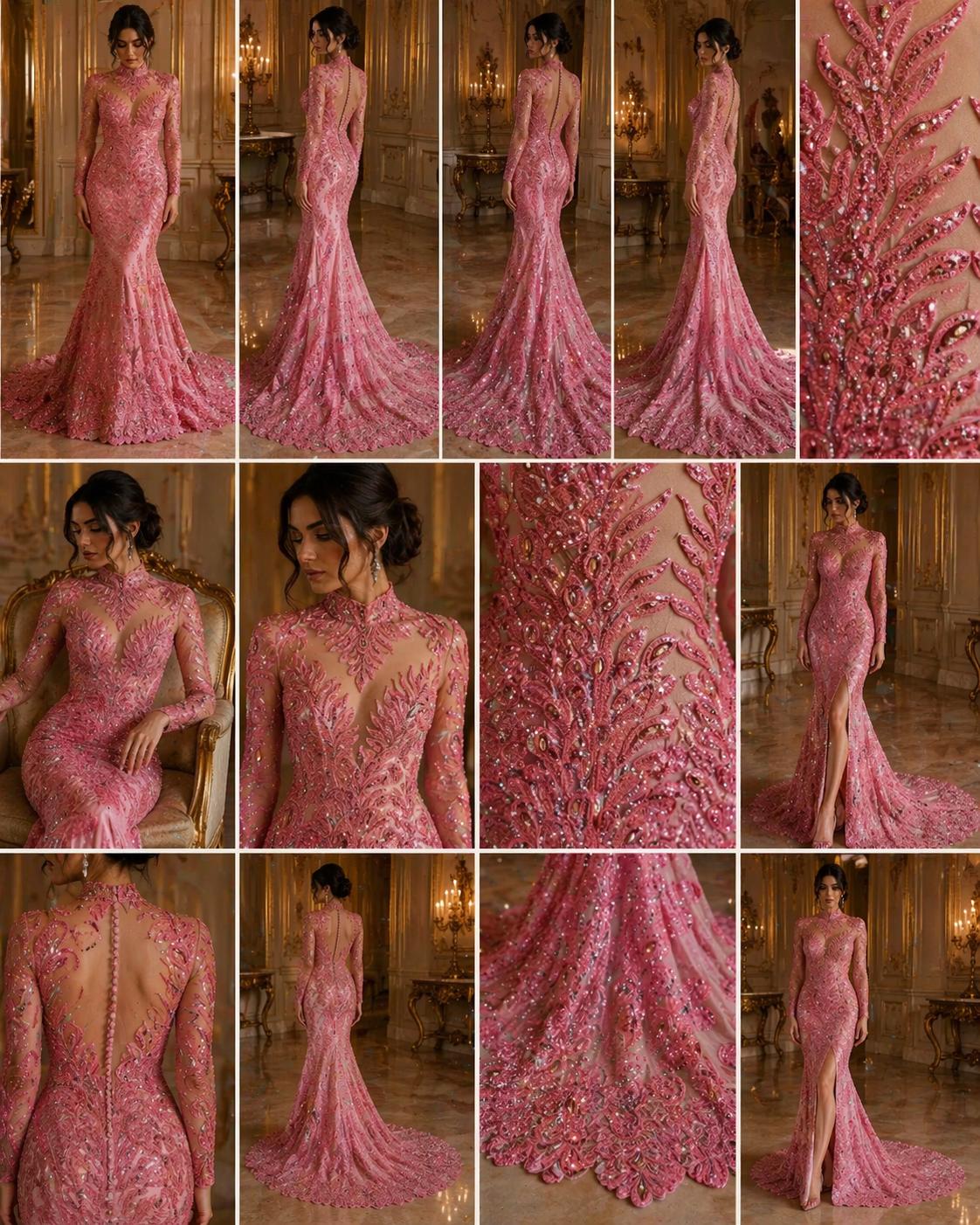 Luxurious Feather Designs Lace - DustyRose - Beaded & Embroidered Sequins and Beads On Mesh Lace Fabric for Prom Dress. Sold By 3 Feathers