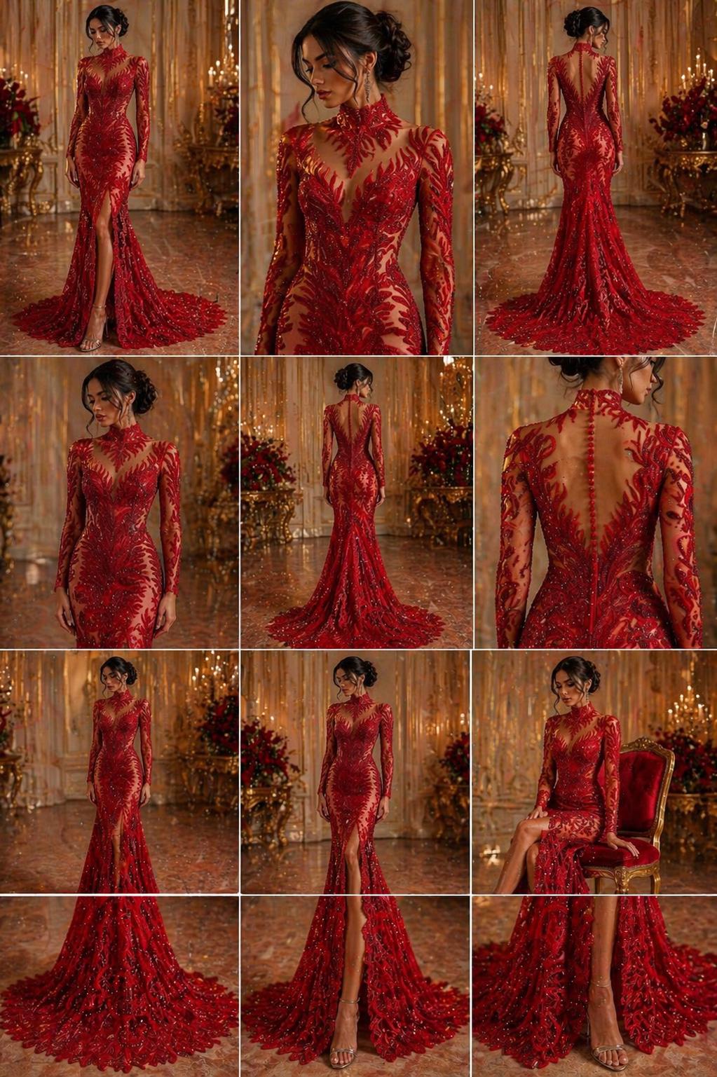 Luxurious Feather Designs Lace - Red - Beaded & Embroidered Sequins and Beads On Mesh Lace Fabric for Prom Dress. Sold By 3 Feathers