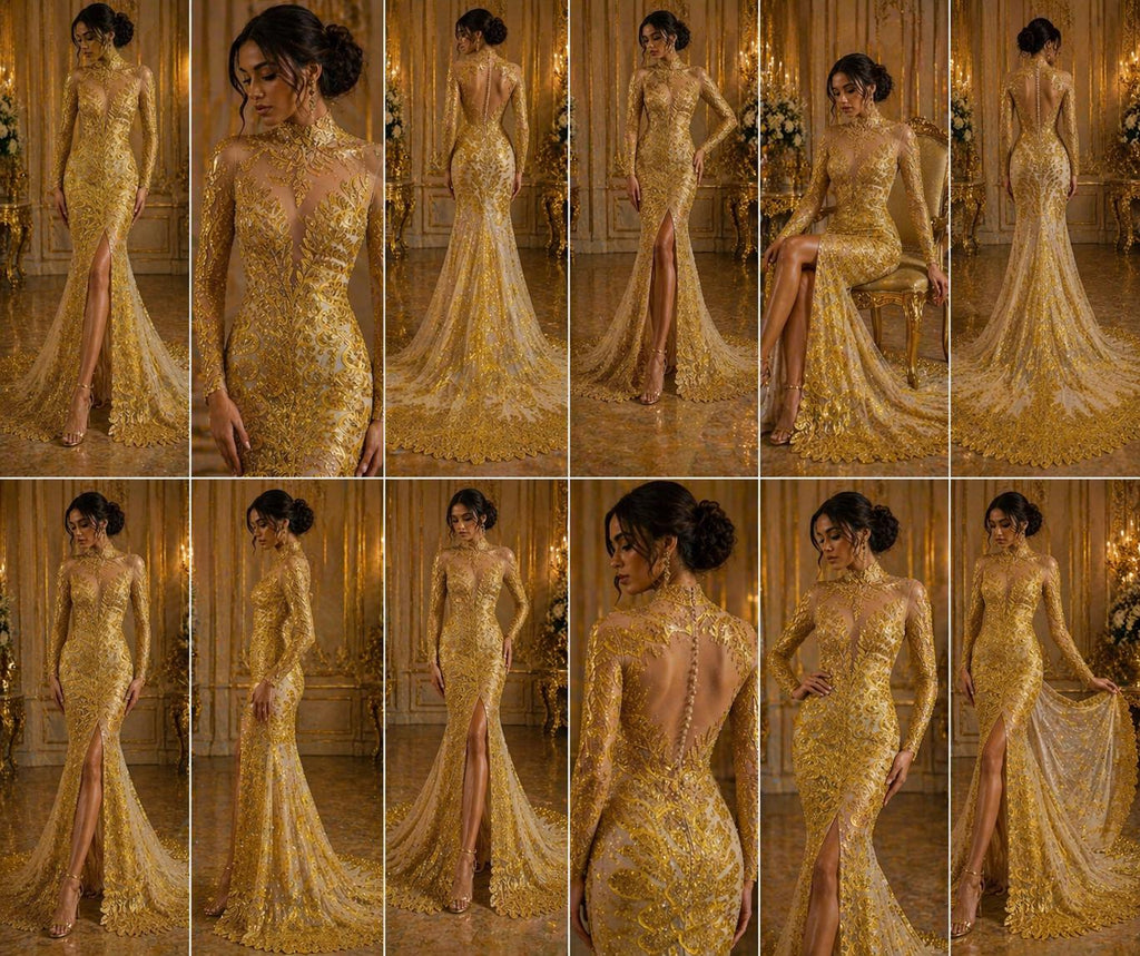 Luxurious Feather Designs Lace - Yellow - Beaded & Embroidered Sequins and Beads On Mesh Lace Fabric for Prom Dress. Sold By 3 Feathers