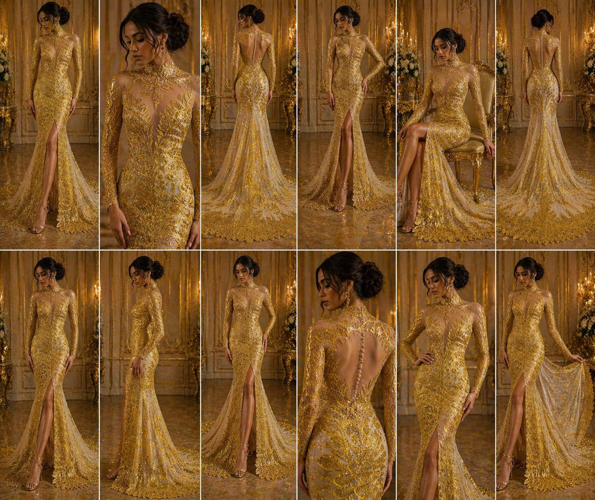 Luxurious Feather Designs Lace - Yellow - Beaded & Embroidered Sequins and Beads On Mesh Lace Fabric for Prom Dress. Sold By 3 Feathers