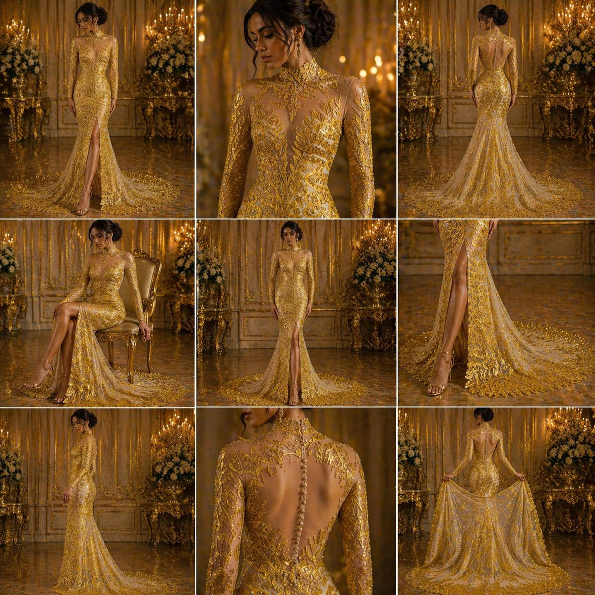 Luxurious Feather Designs Lace - Yellow - Beaded & Embroidered Sequins and Beads On Mesh Lace Fabric for Prom Dress. Sold By 3 Feathers