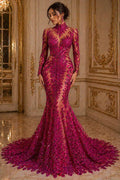 Luxurious Feather Designs Lace - Fuchsia - Beaded & Embroidered Sequins and Beads On Mesh Lace Fabric for Prom Dress. Sold By 3 Feathers