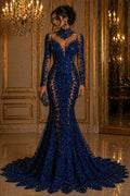 Luxurious Feather Designs Lace - Royal  - Beaded & Embroidered Sequins and Beads On Mesh Lace Fabric for Prom Dress. Sold By 3 Feathers